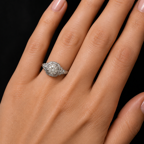Art Deco .50ct. Diamond Antique Engagement - Fashion Ring White Gold - J44033