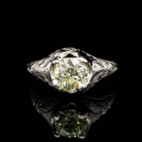 .83ct. Diamond Antique Engagement - Fashion Ring 18K White Gold - J44034