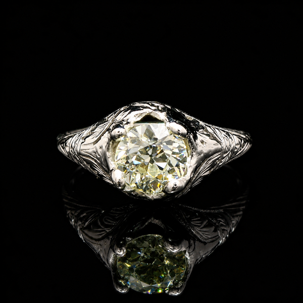 .83ct. Diamond Antique Engagement - Fashion Ring 18K White Gold - J44034
