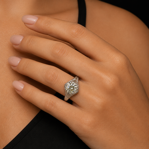 .83ct. Diamond Antique Engagement - Fashion Ring 18K White Gold - J44034