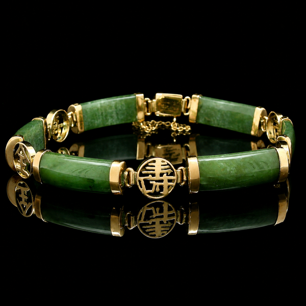 Nephrite Jade Vintage Bracelet Yellow Gold - J44040