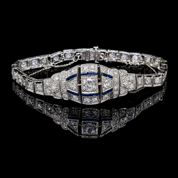 Art Deco 2.33ct. T.W. Diamond & Sapphire Antique Bracelet Platinum - J44053