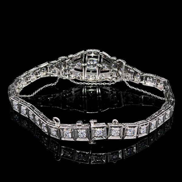Art Deco 2.33ct. T.W. Diamond & Sapphire Antique Bracelet Platinum - J44053