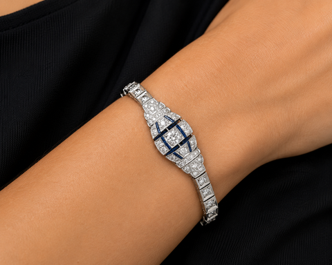 Art Deco 2.33ct. T.W. Diamond & Sapphire Antique Bracelet Platinum - J44053