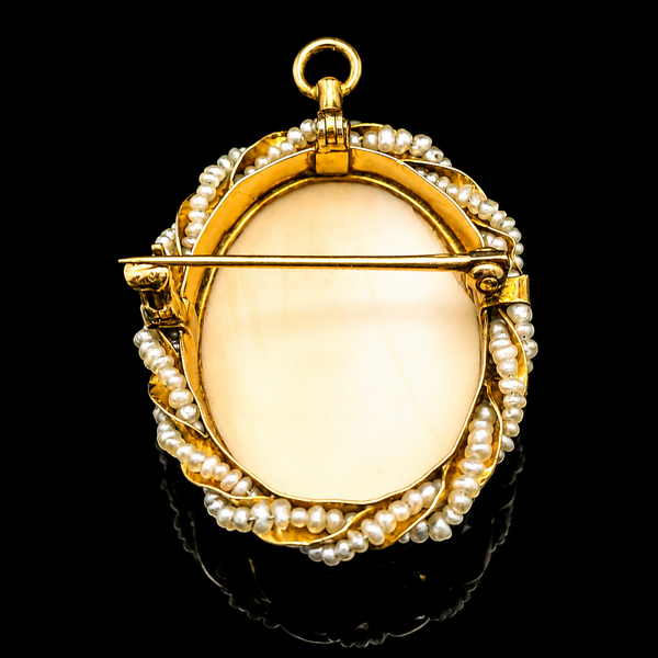 Edwardian Seed Pearl Antique Brooch - Necklace Yellow Gold - J44054