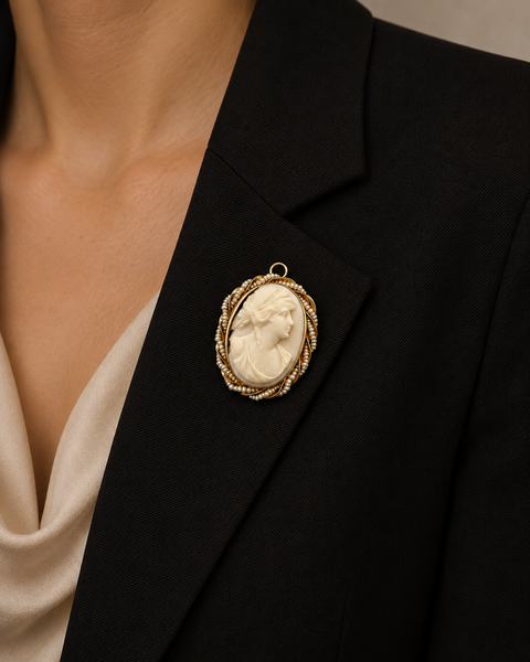 Edwardian Seed Pearl Antique Brooch - Necklace Yellow Gold - J44054