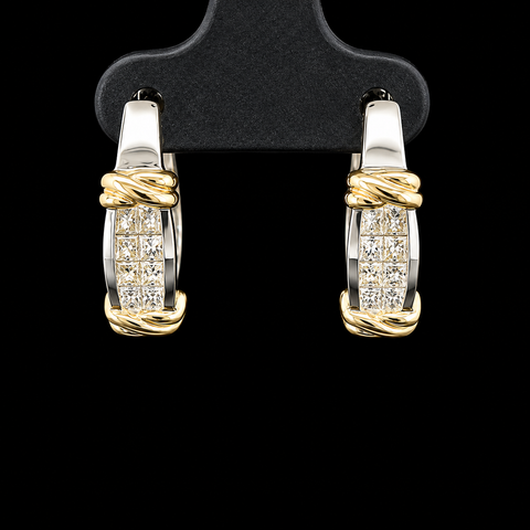 1.00ct. T.W. Diamond Estate Hoop Earrings White & Yellow Gold - J44066