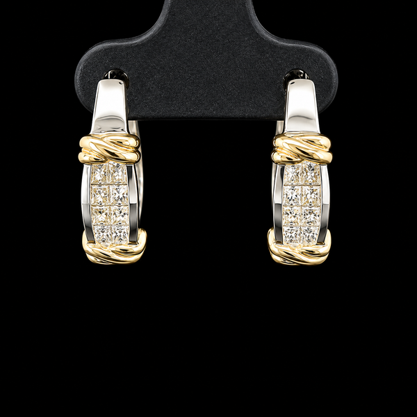 1.00ct. T.W. Diamond Estate Hoop Earrings White & Yellow Gold - J44066
