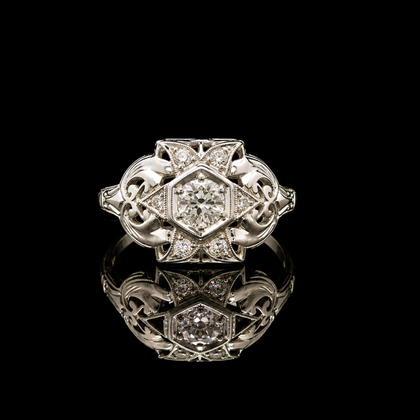 .25ct. Diamond Antique Engagement - Fashion Ring 18K White Gold - J44071