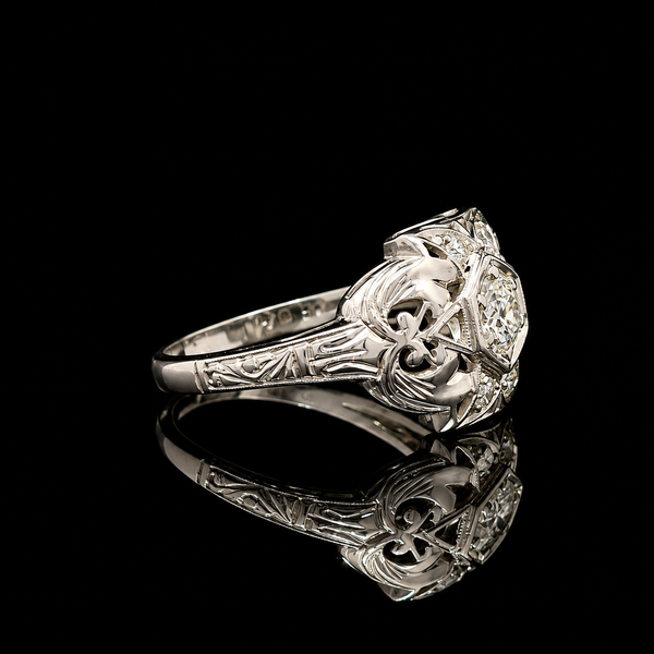 .25ct. Diamond Antique Engagement - Fashion Ring 18K White Gold - J44071