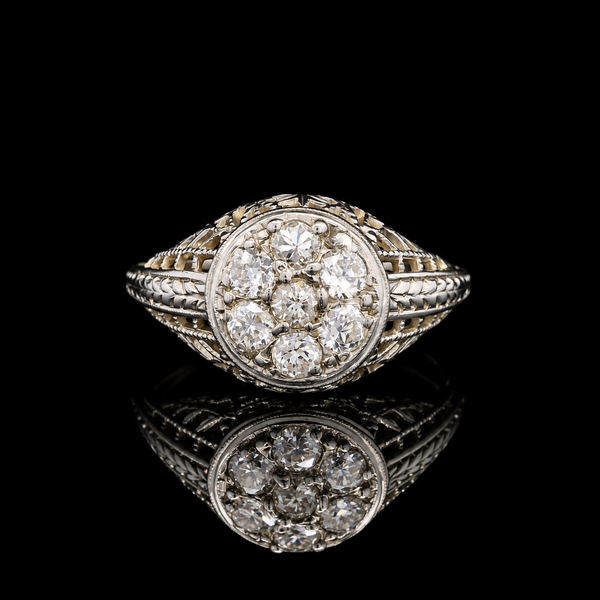 .50ct. T.W. Diamond Antique Engagement - Fashion Ring 18K White Gold - J44079