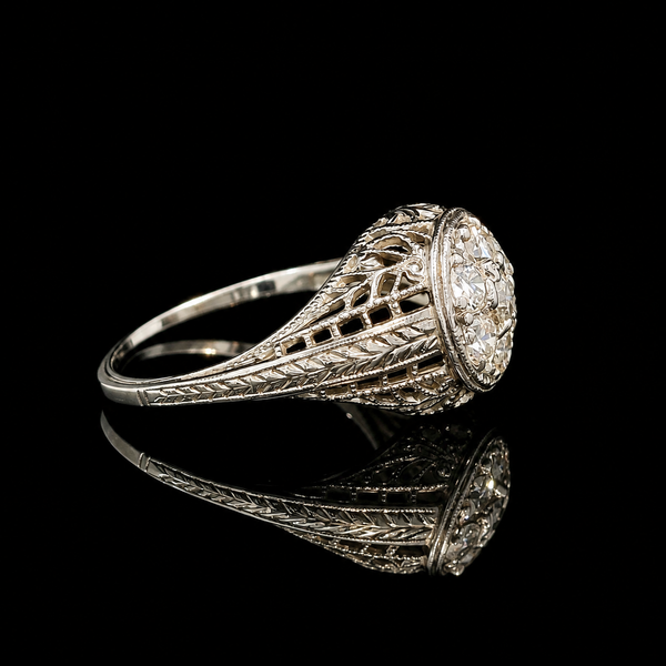 .50ct. T.W. Diamond Antique Engagement - Fashion Ring 18K White Gold - J44079