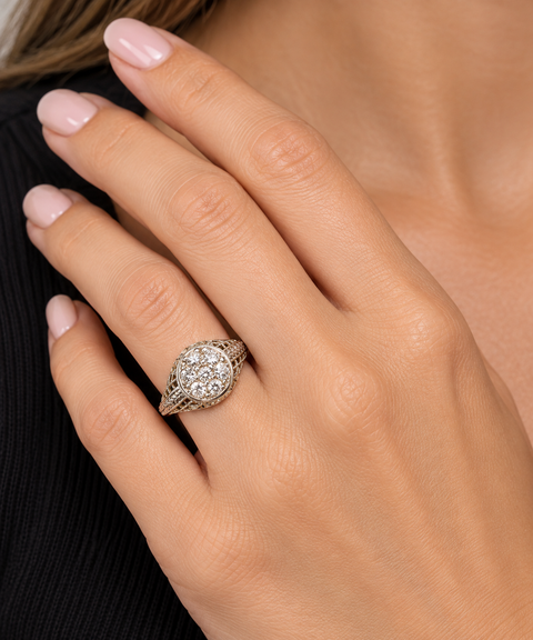 .50ct. T.W. Diamond Antique Engagement - Fashion Ring 18K White Gold - J44079