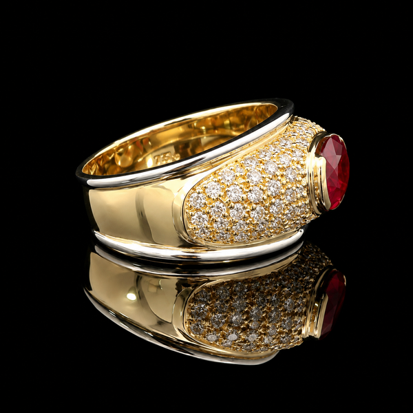1.35ct. Ruby & Diamond Estate Fashion Ring 18K Yellow Gold & Platinum - J44082