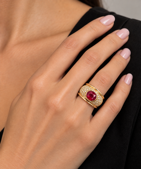 1.35ct. Ruby & Diamond Estate Fashion Ring 18K Yellow Gold & Platinum - J44082
