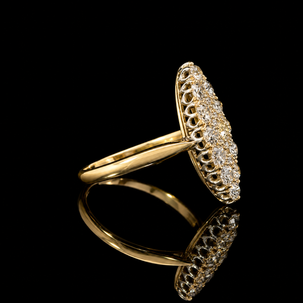 1.00ct. T.W. Diamond Edwardian Navette Fashion Ring 18K Yellow Gold & Platinum - J44090