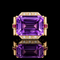 20.00ct. Amethyst, Diamond & Ruby Retro Fashion Ring 18K Yellow Gold - J44103