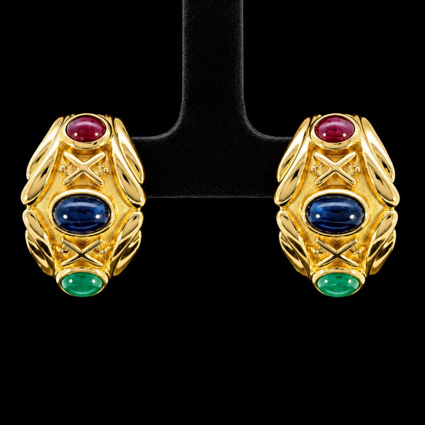 2.00ct. T.W. Sapphire, Ruby, Emerald & Diamond Estate Earrings Yellow Gold - J44104