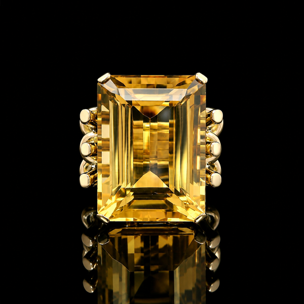 25.00ct. Citrine Vintage Fashion Ring 18K Yellow Gold - J44111