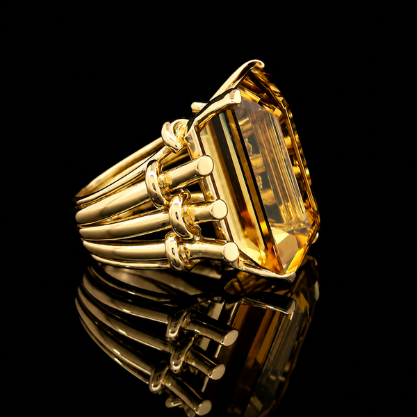 25.00ct. Citrine Vintage Fashion Ring 18K Yellow Gold - J44111