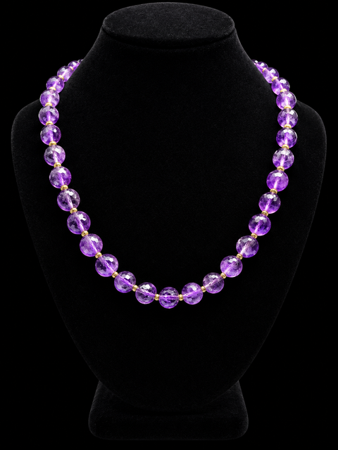 Natural Amethyst Bead Estate Necklace Yellow Gold - J44115