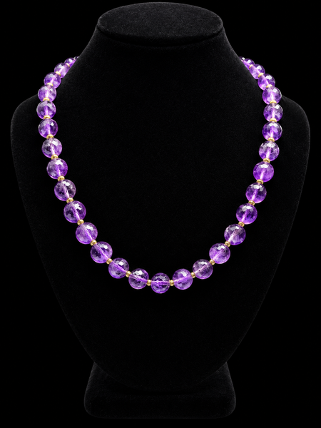 Natural Amethyst Bead Estate Necklace Yellow Gold - J44115