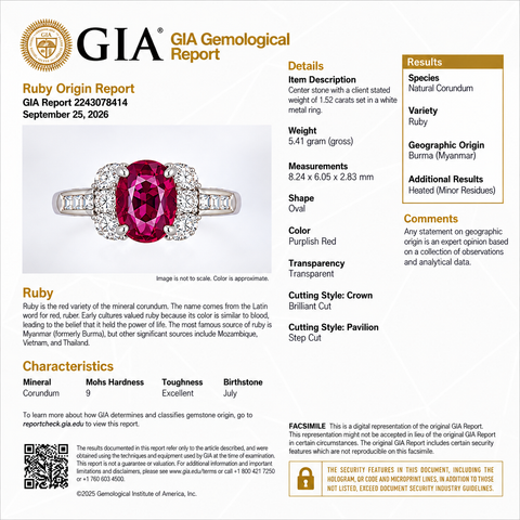 1.52ct. Burmese Ruby & .52ct. T.W. Diamond Estate Engagement - Fashion Ring Platinum - GIA -J44128