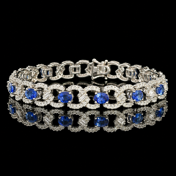5.60ct. T.W. Sapphire & 2.50ct. T.W. Diamond Estate Bracelet White Gold - J44131