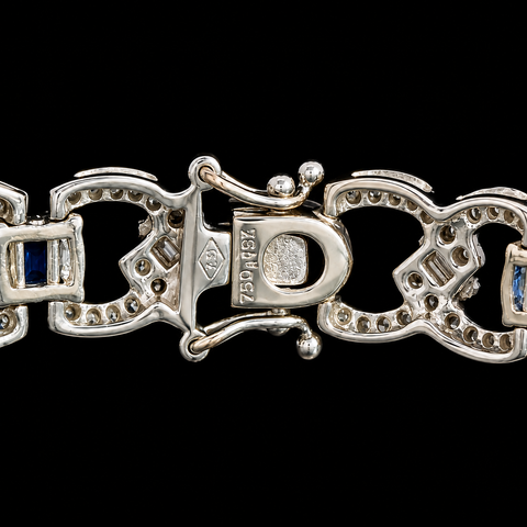 5.60ct. T.W. Sapphire & 2.50ct. T.W. Diamond Estate Bracelet White Gold - J44131