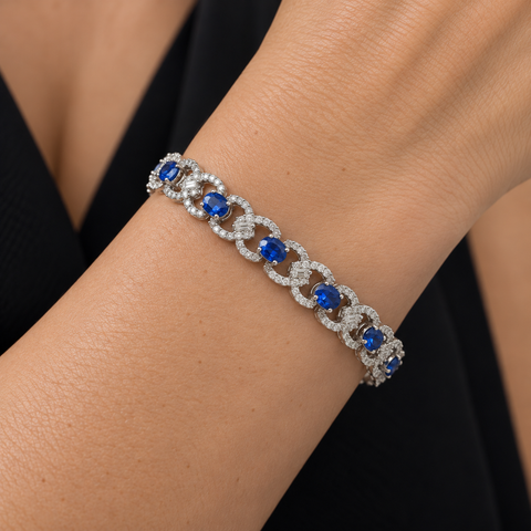 5.60ct. T.W. Sapphire & 2.50ct. T.W. Diamond Estate Bracelet White Gold - J44131