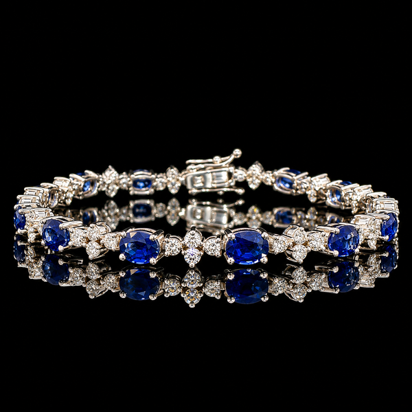 6.50ct. T.W. Sapphire & 1.50ct. T.W. Diamond Estate Bracelet White Gold - J44143