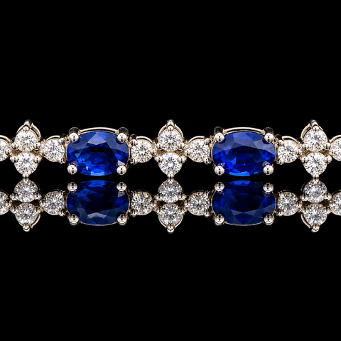 6.50ct. T.W. Sapphire & 1.50ct. T.W. Diamond Estate Bracelet White Gold - J44143