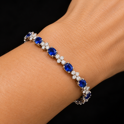 6.50ct. T.W. Sapphire & 1.50ct. T.W. Diamond Estate Bracelet White Gold - J44143