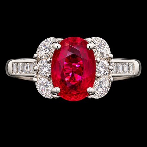 1.52ct. Burmese Ruby & .52ct. T.W. Diamond Estate Engagement - Fashion Ring Platinum - GIA -J44128