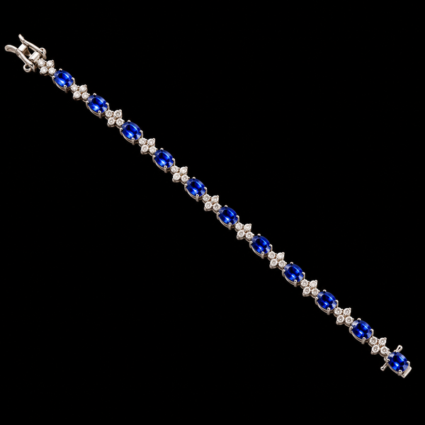 6.50ct. T.W. Sapphire & 1.50ct. T.W. Diamond Estate Bracelet White Gold - J44143