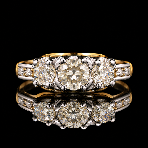 .74ct. T.W. Diamond Vintage Engagement - Fashion Ring Yellow & White Gold - J44080