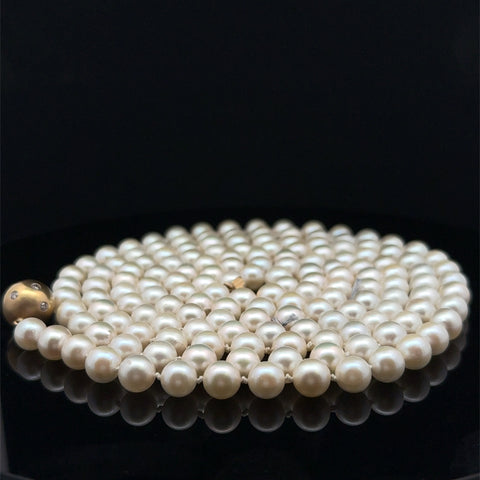 Estate Akoya Cultured Pearl Necklace 18K Yellow Gold - J42996