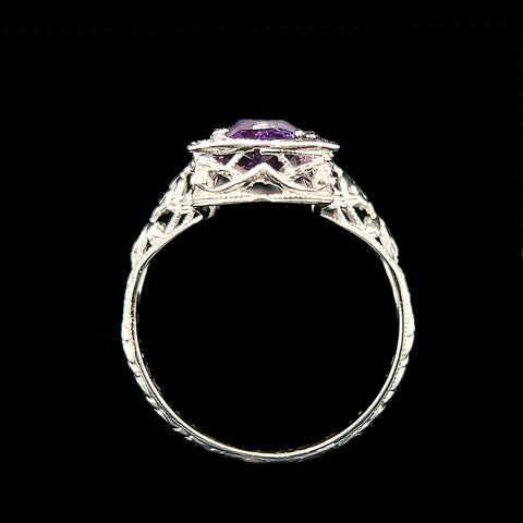 Art Deco 1.00ct. T.W. Amethyst Antique Wedding - Fashion Ring White Gold - J42520