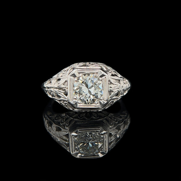 Edwardian, Antique, Vintage, Engagement Ring, Wedding Ring, Diamond, 18K White Gold 
