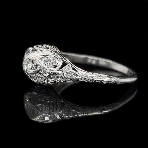 Art Deco .63ct. Diamond & Platinum Antique Engagement - Fashion Ring- J34912
