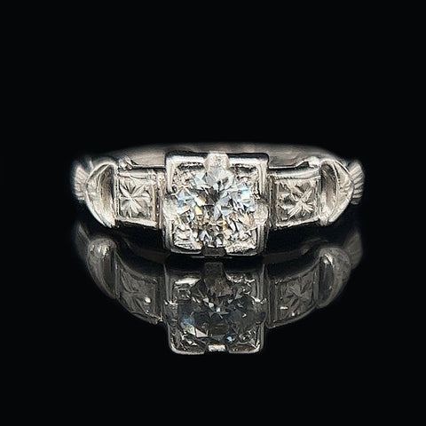 Antique Engagement Ring .45ct. Diamond & 18K White Gold Art Deco - J35423