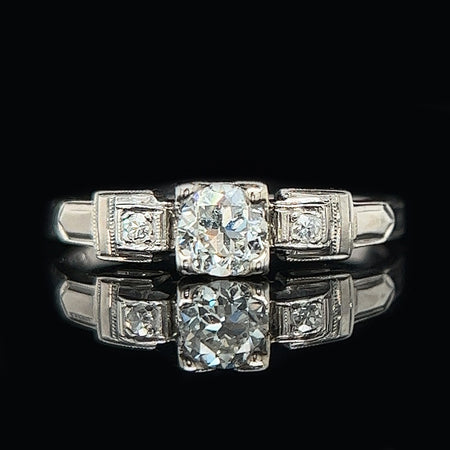 Art Deco .50ct. Diamond & 18K White Gold Antique Engagement - Fashion Ring - J35576
