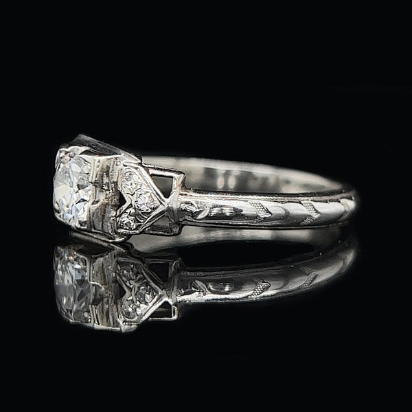 Art Deco .45ct. Diamond & 18K White Gold Antique Engagement - Fashion Ring - J35578