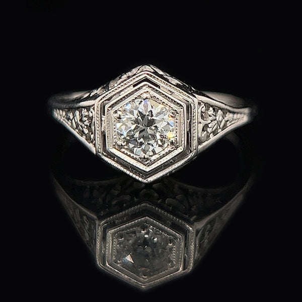 Edwardian .35ct. Diamond Antique Engagement - Fashion Ring 18K White Gold - J36930