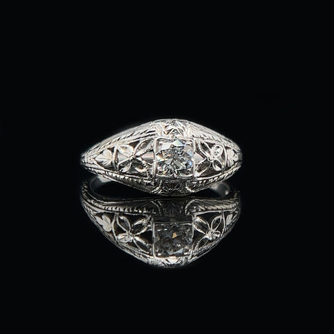 Edwardian .25ct. Diamond Antique Engagement Ring 18K White Gold - J37309