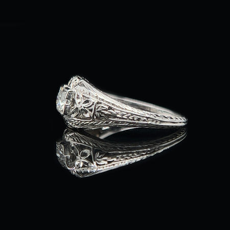 Edwardian .25ct. Diamond Antique Engagement Ring 18K White Gold - J37309