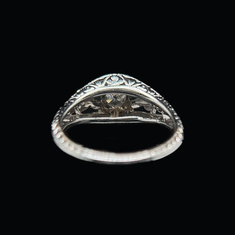 Edwardian .25ct. Diamond Antique Engagement Ring 18K White Gold - J37309