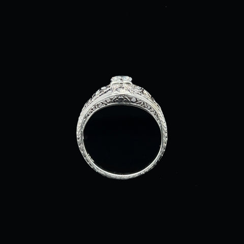 Edwardian .25ct. Diamond Antique Engagement Ring 18K White Gold - J37309