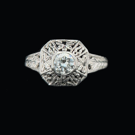 Art Deco .35ct. Diamond & Platinum Antique Engagement - Fashion Ring - J37384