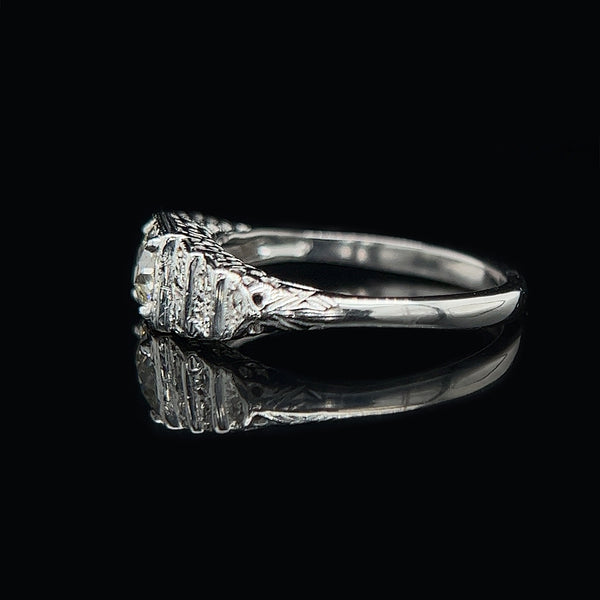 Art Deco .60ct. Diamond Antique Engagement - Fashion Ring 18K White Gold - J37427